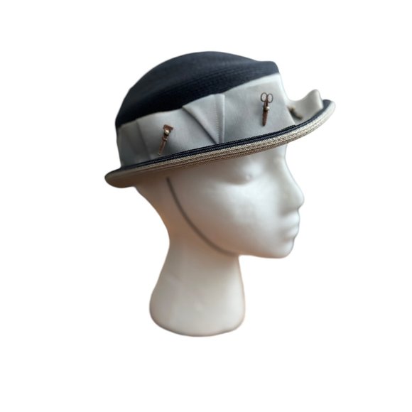 Vintage Knox Womens Navy and Gray Hat 3 hat pins 1950\'s size 22 main image 6